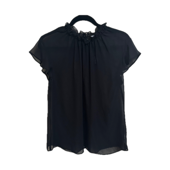 Express Tops - NWT! Express Black Sheer Short Sleeve Top w/ Ruffle Neck - Size L